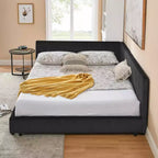 MAYEERTY Queen Size Upholstered Tufted Bed Frame with Backrest and Armrests Velvet for Bedroom Black