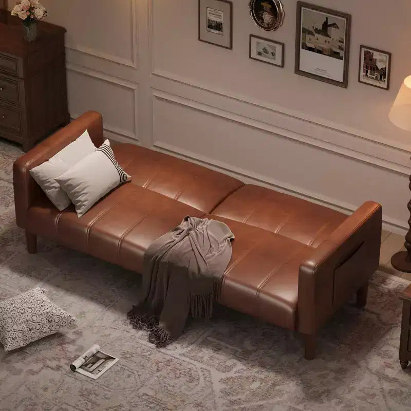 75 in Futon Sofa Bed, Convertible Sleeper, Faux Leather Small Couch, Loveseat, Mid-Century Modern Couch for Living Room, Bedroom