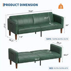 75 in Futon Sofa Bed, Convertible Sleeper, Faux Leather Small Couch, Loveseat, Mid-Century Modern Couch for Living Room, Bedroom