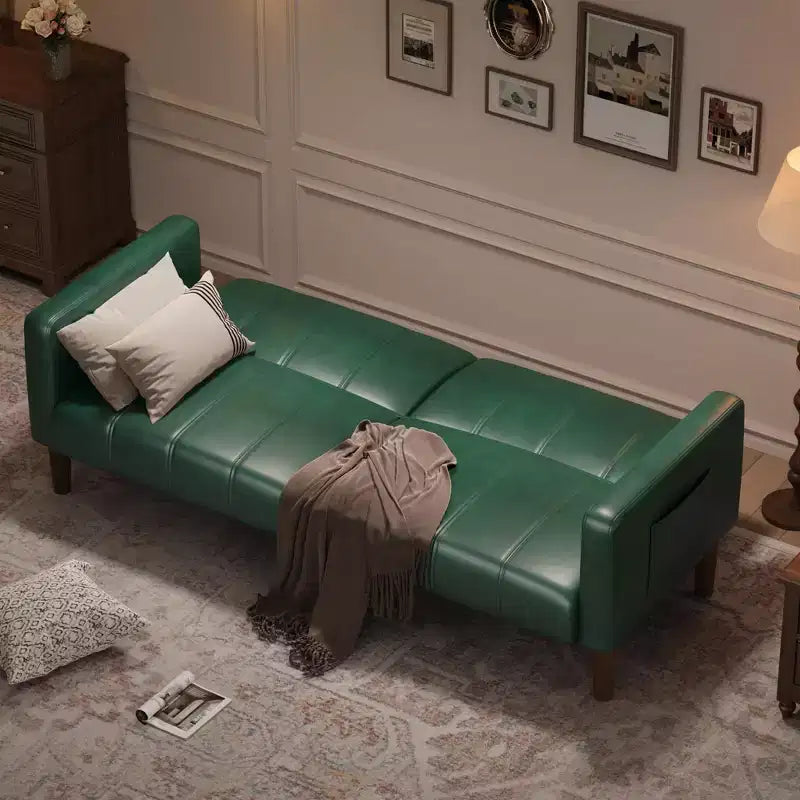 75 in Futon Sofa Bed, Convertible Sleeper, Faux Leather Small Couch, Loveseat, Mid-Century Modern Couch for Living Room, Bedroom