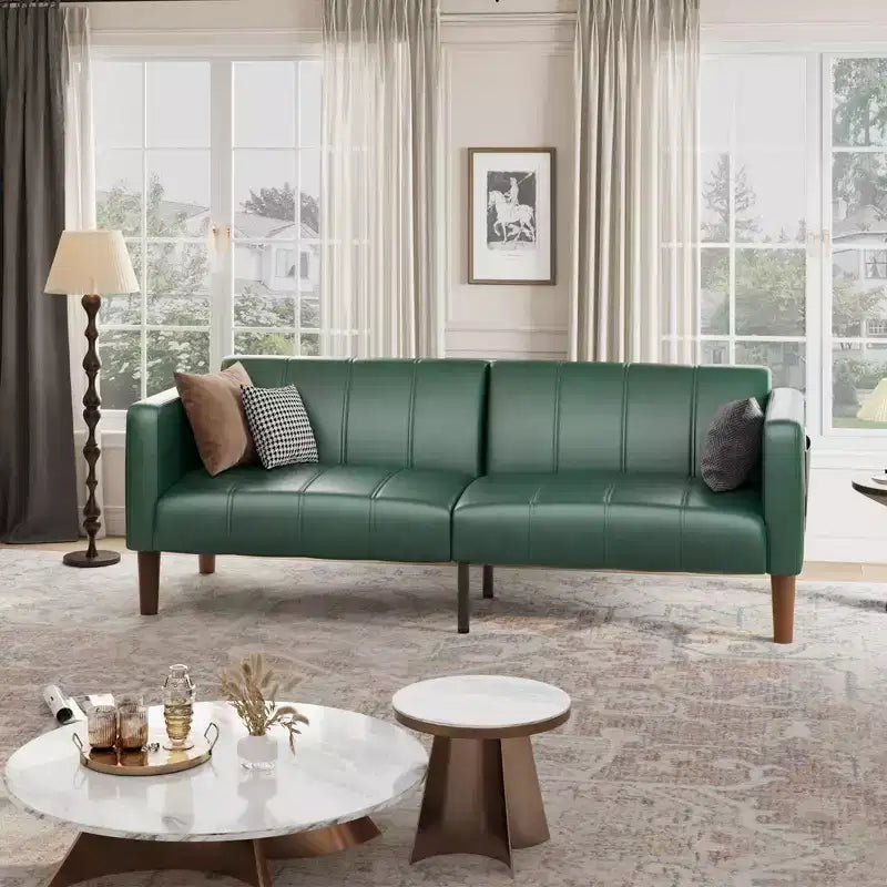 75 in Futon Sofa Bed, Convertible Sleeper, Faux Leather Small Couch, Loveseat, Mid-Century Modern Couch for Living Room, Bedroom