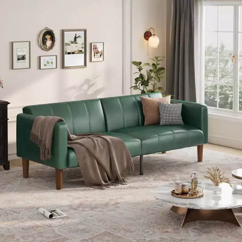 75 in Futon Sofa Bed, Convertible Sleeper, Faux Leather Small Couch, Loveseat, Mid-Century Modern Couch for Living Room, Bedroom
