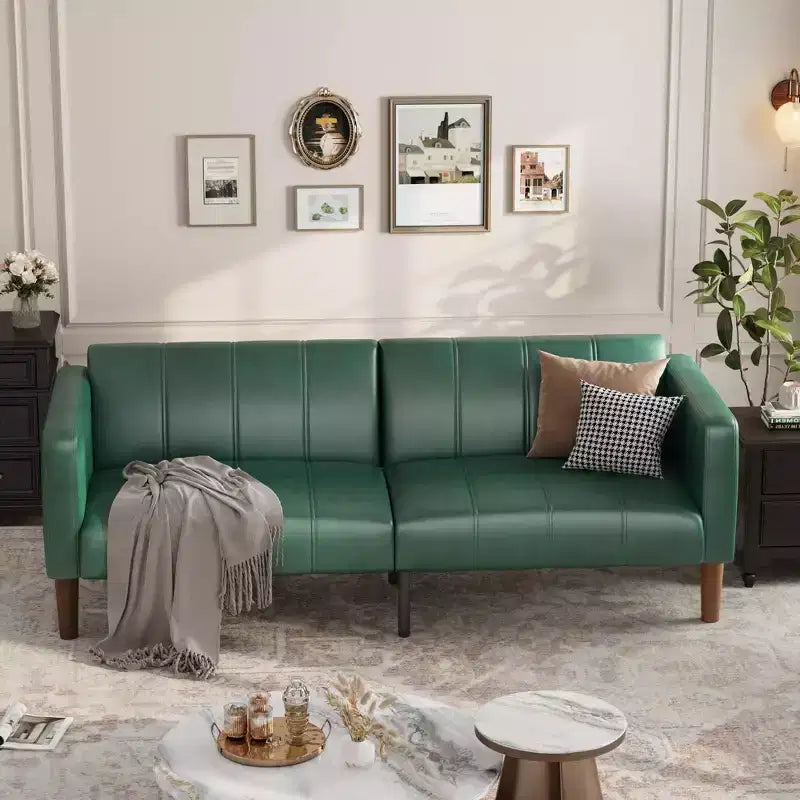 75 in Futon Sofa Bed, Convertible Sleeper, Faux Leather Small Couch, Loveseat, Mid-Century Modern Couch for Living Room, Bedroom