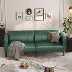 75 in Futon Sofa Bed, Convertible Sleeper, Faux Leather Small Couch, Loveseat, Mid-Century Modern Couch for Living Room, Bedroom