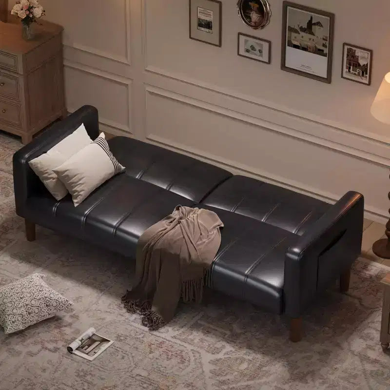 75 in Futon Sofa Bed, Convertible Sleeper, Faux Leather Small Couch, Loveseat, Mid-Century Modern Couch for Living Room, Bedroom