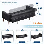 75 in Futon Sofa Bed, Convertible Sleeper, Faux Leather Small Couch, Loveseat, Mid-Century Modern Couch for Living Room, Bedroom