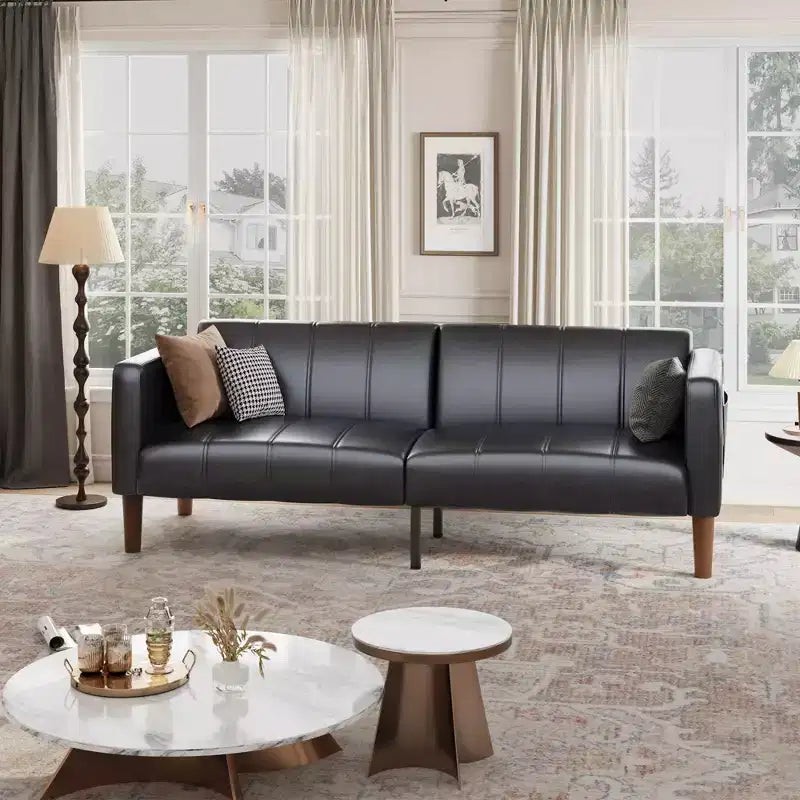 75 in Futon Sofa Bed, Convertible Sleeper, Faux Leather Small Couch, Loveseat, Mid-Century Modern Couch for Living Room, Bedroom