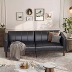 75 in Futon Sofa Bed, Convertible Sleeper, Faux Leather Small Couch, Loveseat, Mid-Century Modern Couch for Living Room, Bedroom