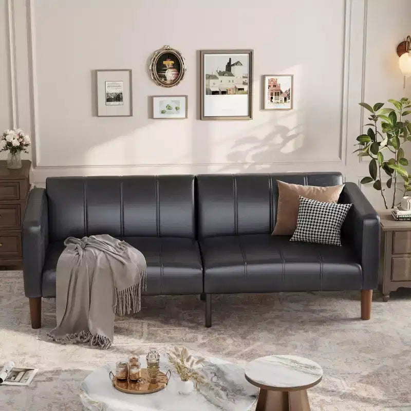 75 in Futon Sofa Bed, Convertible Sleeper, Faux Leather Small Couch, Loveseat, Mid-Century Modern Couch for Living Room, Bedroom
