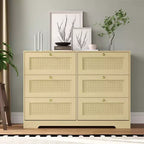 COZONY Modern 6-Drawer Boho Dresser with Solid Wood Legs, Long Storage Chest for Bedroom & Living Room