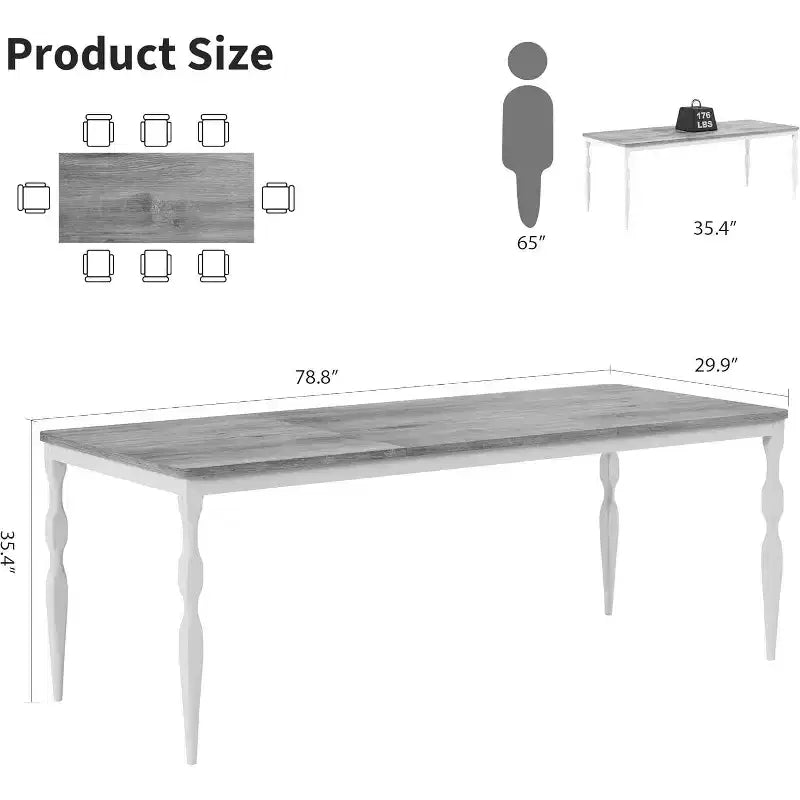 Rectangular Dining Table for 6, 78.8 Inch Rustic Farmhouse Kitchen Table,Long Wooden Dining Room Table, Dinette and Dinner Desk for Party,Big Family