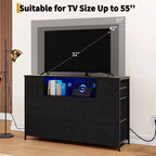 10 Fabric Drawers Dresser, Entertainment Center TV Stand with Power Outlet & LED Light for 45-55 TV, Chest of Drawers with Wood Top for Bedroom