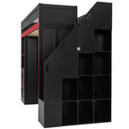 Lit mezzanine de jeu double/complet avec bureau et escalier de rangement, lit mezzanine en bois massif avec lumières LED, armoire et étagères, lit de jeu peu encombrant