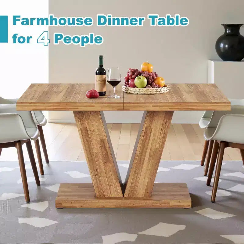 TUYOHW Farmhouse Dining Table for 4-6,Rectangular Kitchen Table with 1.57 Thick Top & Triangle Support,47.2 L,Walnut+Brown