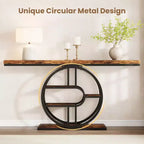 55 Industrial Entryway Table with 5-Tier Storage - O-Shaped Metal Frame Console for Hallway Living Room