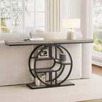 55 Industrial Entryway Table with 5-Tier Storage - O-Shaped Metal Frame Console for Hallway Living Room
