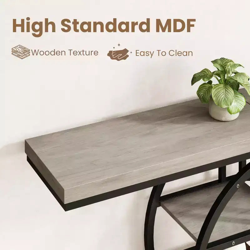 55 Industrial Entryway Table with 5-Tier Storage - O-Shaped Metal Frame Console for Hallway Living Room