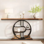 55 Industrial Entryway Table with 5-Tier Storage - O-Shaped Metal Frame Console for Hallway Living Room