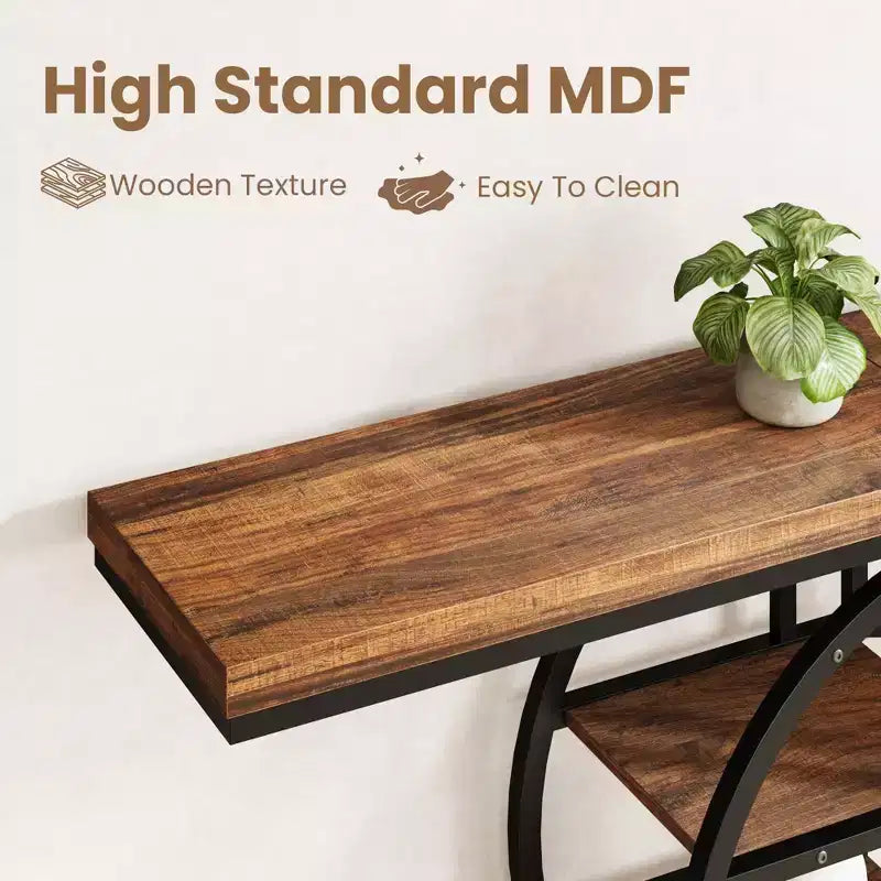 55 Industrial Entryway Table with 5-Tier Storage - O-Shaped Metal Frame Console for Hallway Living Room