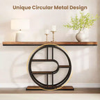 55 Industrial Entryway Table with 5-Tier Storage - O-Shaped Metal Frame Console for Hallway Living Room