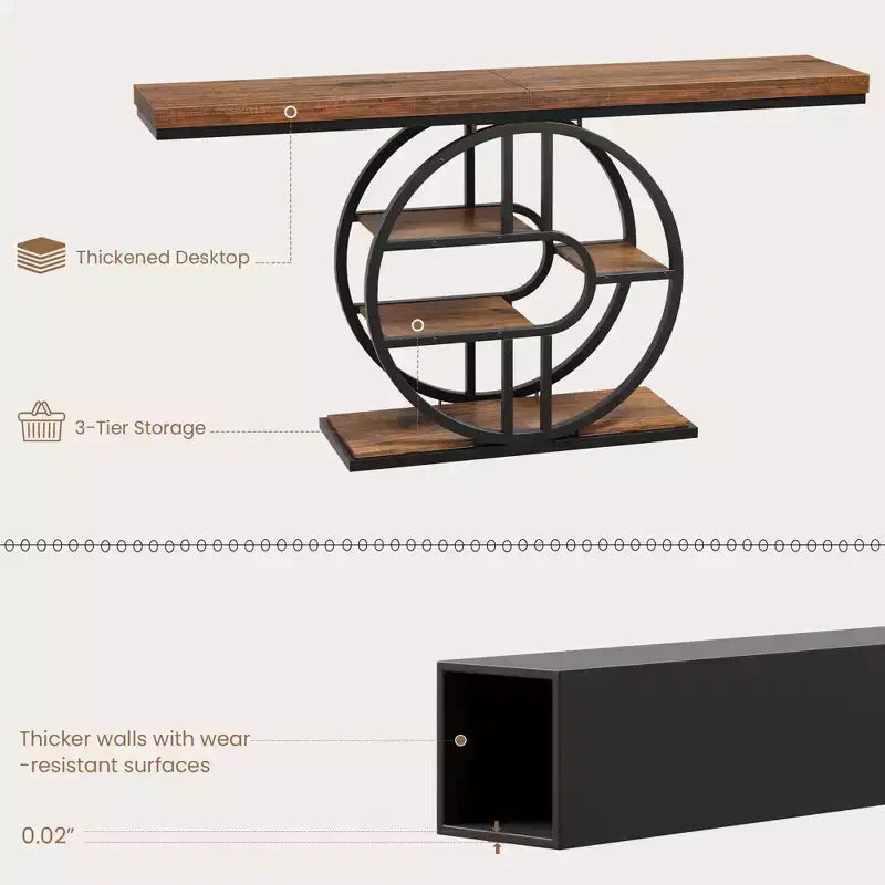 55 Industrial Entryway Table with 5-Tier Storage - O-Shaped Metal Frame Console for Hallway Living Room