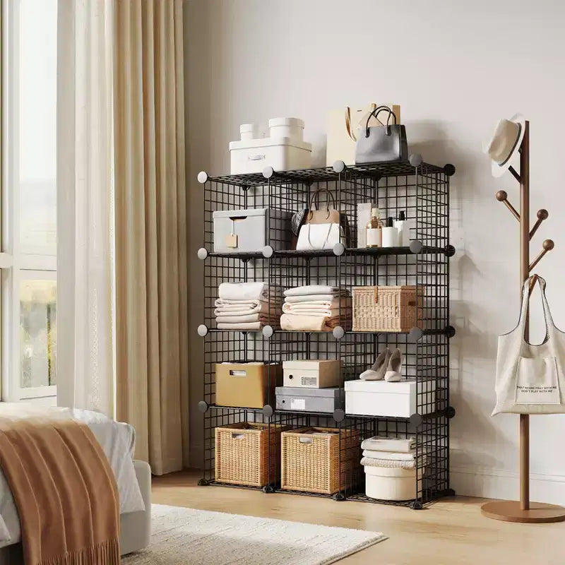 12-Cube Metal Storage Shelf, Wire Cube Storage Organizer, for Closet Study Bedroom Office