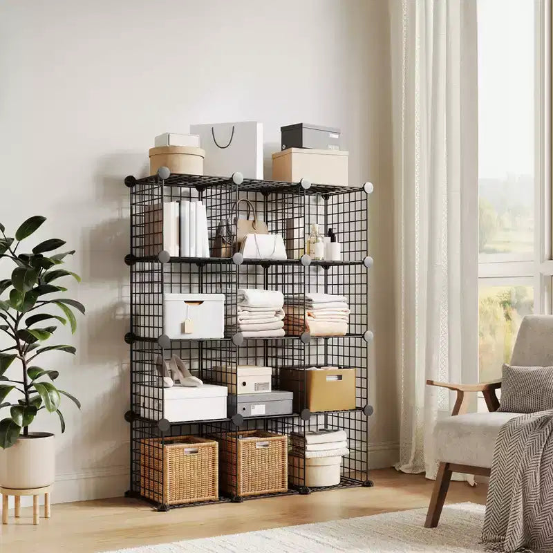 12-Cube Metal Storage Shelf, Wire Cube Storage Organizer, for Closet Study Bedroom Office