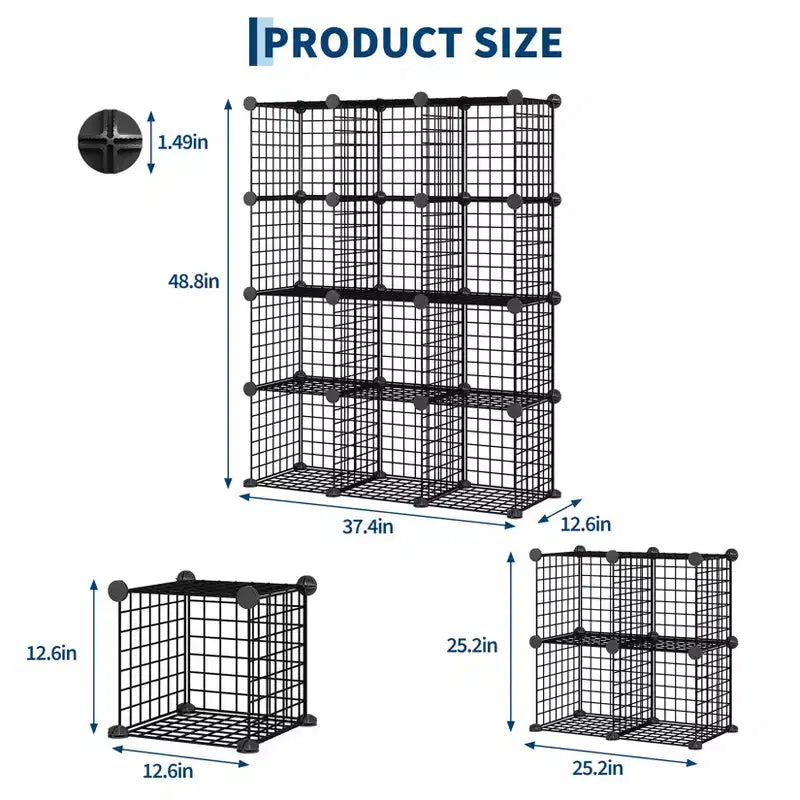 12-Cube Metal Storage Shelf, Wire Cube Storage Organizer, for Closet Study Bedroom Office