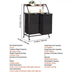 2 Section Rolling Laundry Sorter with Wood Top and Removable Hamper Bags