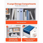 2-Drawer Wooden File Cabinet with Wheels Lockable Lateral Filing with Open Shelves Printer Stand White