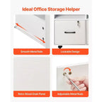 2-Drawer Wooden File Cabinet with Wheels Lockable Lateral Filing with Open Shelves Printer Stand White