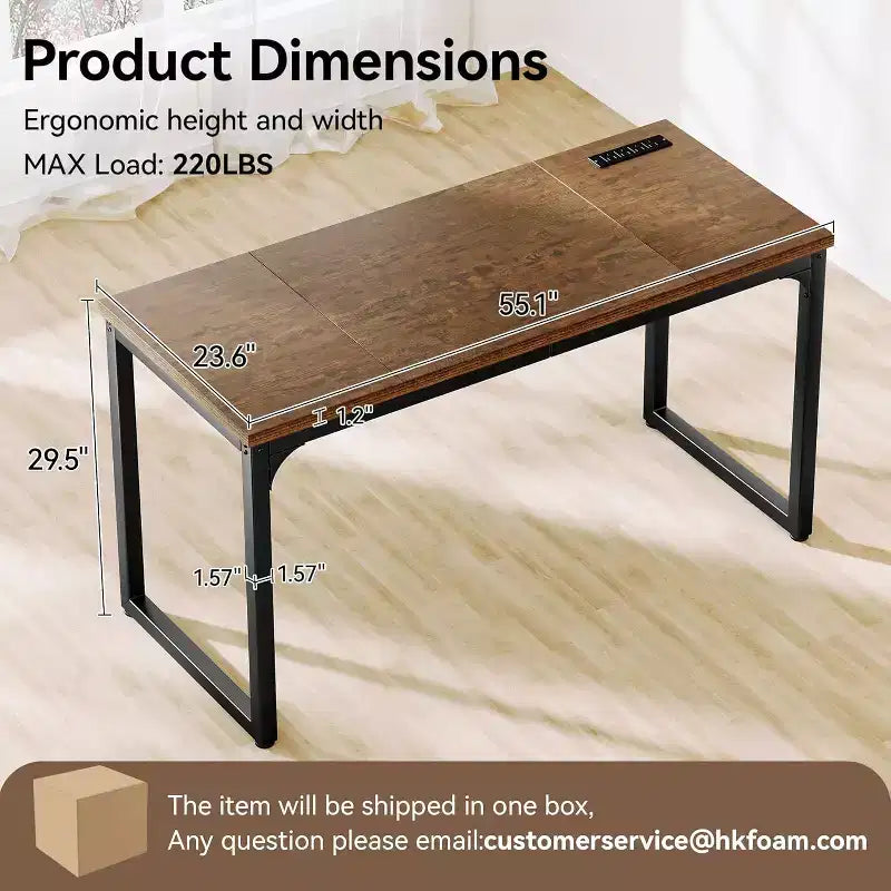 Dyonery Computer Desk, 1.2 Thick Desktop, Heavy-Duty Metal Frame, Large Home Office & Gaming Desk, Rustic Brown