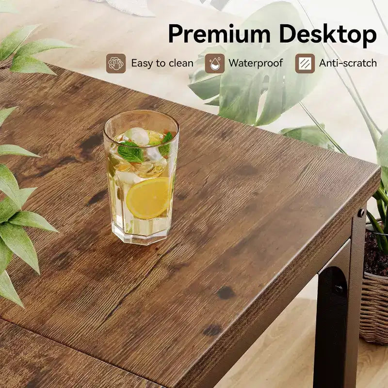 Dyonery Computer Desk, 1.2 Thick Desktop, Heavy-Duty Metal Frame, Large Home Office & Gaming Desk, Rustic Brown