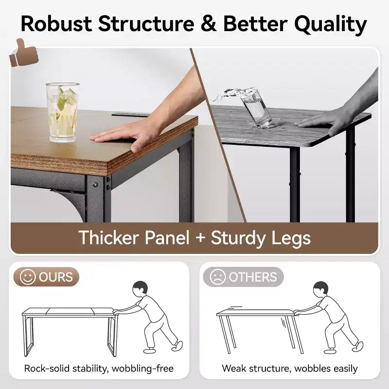 Dyonery Computer Desk, 1.2 Thick Desktop, Heavy-Duty Metal Frame, Large Home Office & Gaming Desk, Rustic Brown