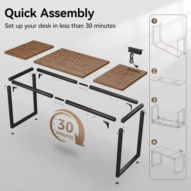 Dyonery Computer Desk, 1.2 Thick Desktop, Heavy-Duty Metal Frame, Large Home Office & Gaming Desk, Rustic Brown