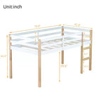 Twin Size Loft Bed with Ladder for Kids Teens, Wooden Loft Bed Frame with Strengthened Slats for Bedroom, Natural+White