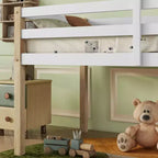 Twin Size Loft Bed with Ladder for Kids Teens, Wooden Loft Bed Frame with Strengthened Slats for Bedroom, Natural+White