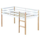 Twin Size Loft Bed with Ladder for Kids Teens, Wooden Loft Bed Frame with Strengthened Slats for Bedroom, Natural+White