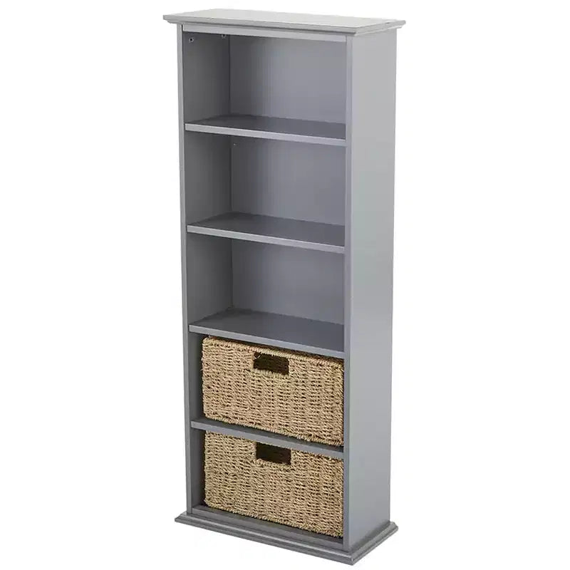 The Lakeside Collection Wooden Shelving Unit with Seagrass Drawers -