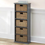 The Lakeside Collection Wooden Shelving Unit with Seagrass Drawers -