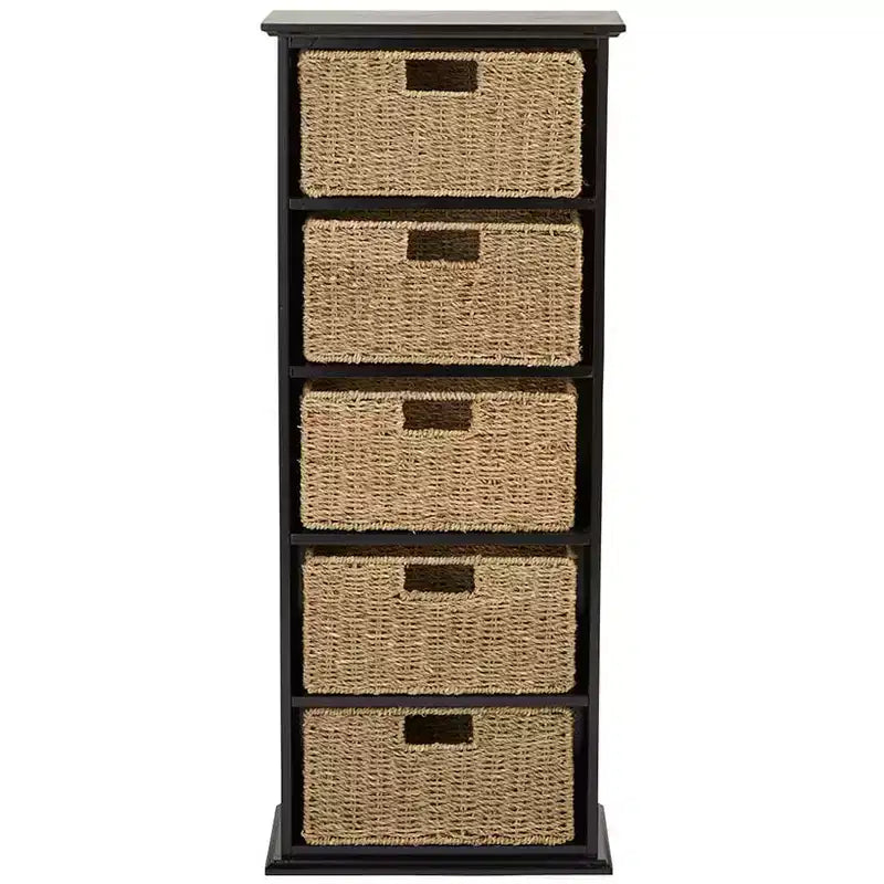 The Lakeside Collection Wooden Shelving Unit with Seagrass Drawers -