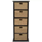 The Lakeside Collection Wooden Shelving Unit with Seagrass Drawers -