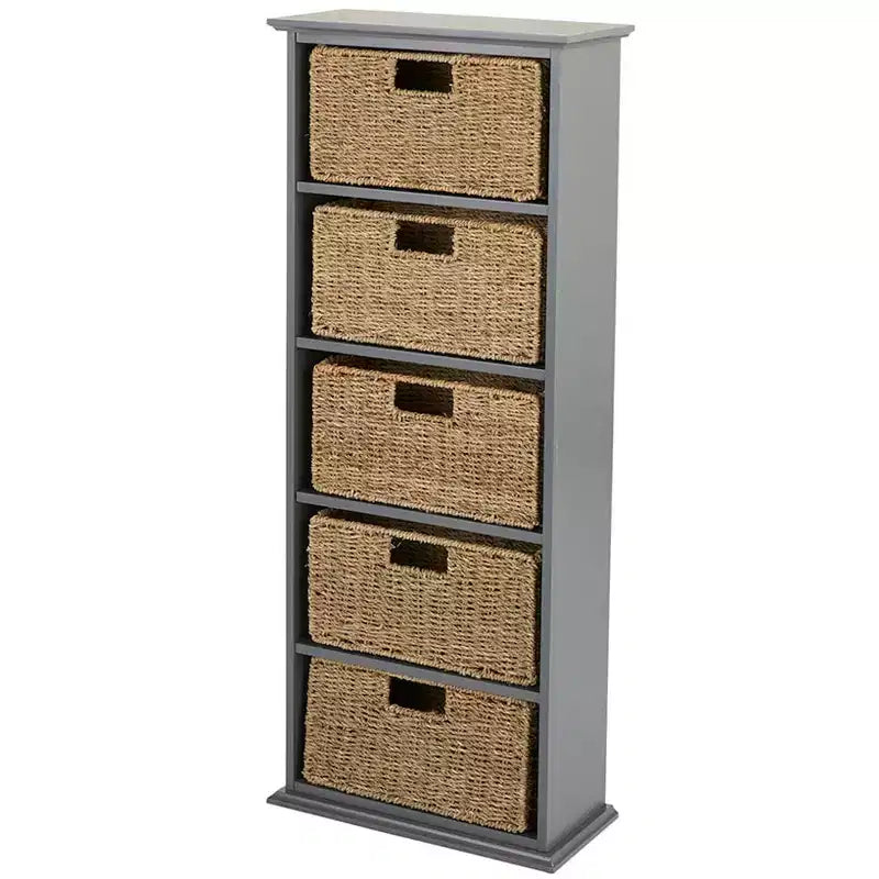 The Lakeside Collection Wooden Shelving Unit with Seagrass Drawers -