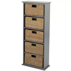 The Lakeside Collection Wooden Shelving Unit with Seagrass Drawers -