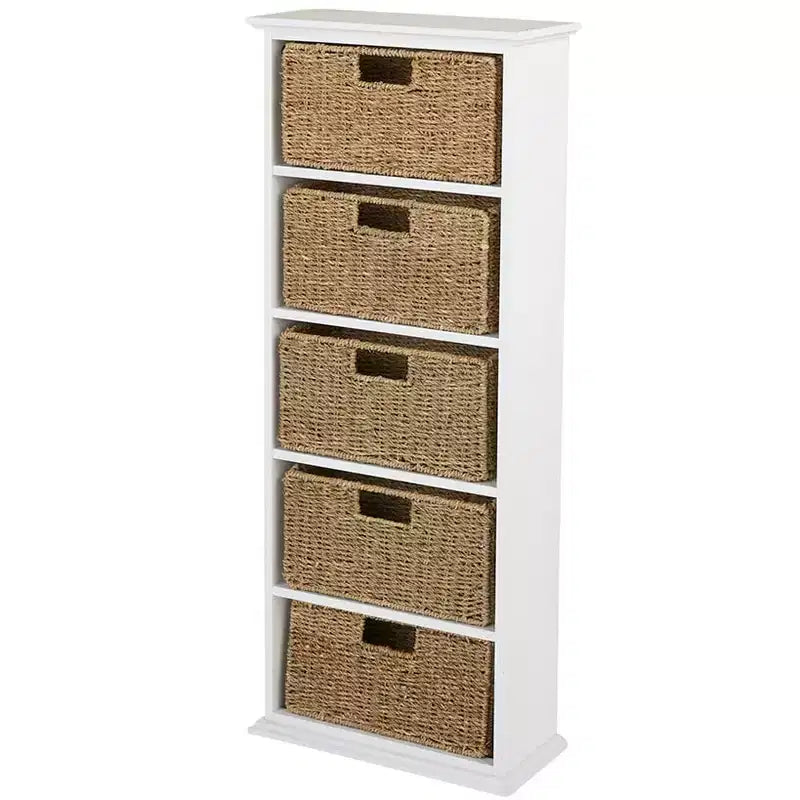 The Lakeside Collection Wooden Shelving Unit with Seagrass Drawers -