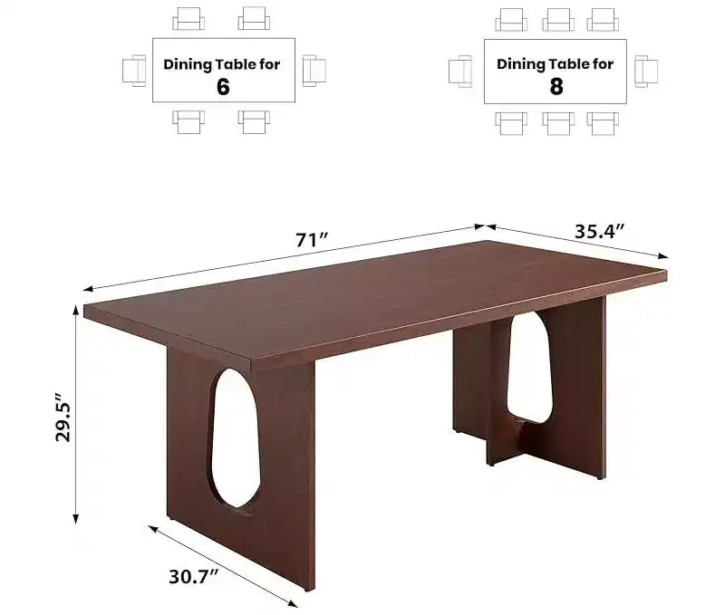 71 Long Dining Table for 6-10 People - Kitchen Table with Extra Thick Tabletop, Rectangular Table for Dining Room, Office, Walnut