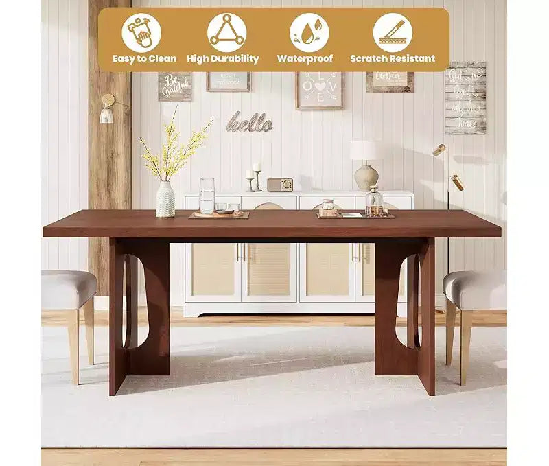 71 Long Dining Table for 6-10 People - Kitchen Table with Extra Thick Tabletop, Rectangular Table for Dining Room, Office, Walnut