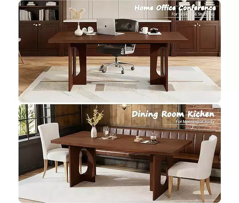 71 Long Dining Table for 6-10 People - Kitchen Table with Extra Thick Tabletop, Rectangular Table for Dining Room, Office, Walnut