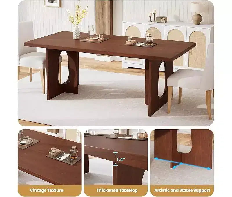 71 Long Dining Table for 6-10 People - Kitchen Table with Extra Thick Tabletop, Rectangular Table for Dining Room, Office, Walnut