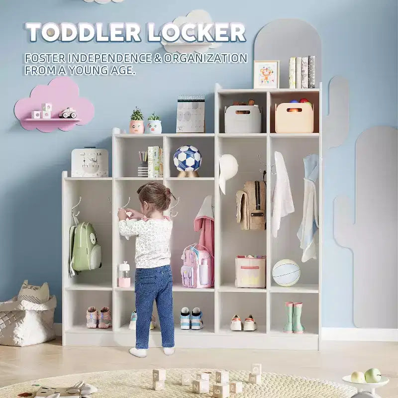5-Section Classroom Coat Locker with 9 Cubbies, Daycare Cubby Storage Organizer with 10 Hooks for Home, School, Nursery, Kindergarten